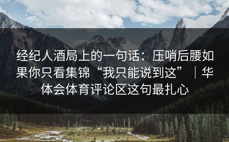 经纪人酒局上的一句话：压哨后腰如果你只看集锦“我只能说到这”｜华体会体育评论区这句最扎心