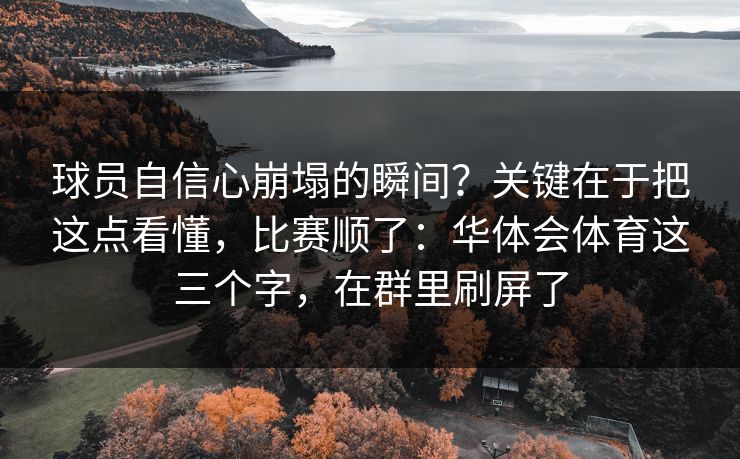 球员自信心崩塌的瞬间？关键在于把这点看懂，比赛顺了：华体会体育这三个字，在群里刷屏了