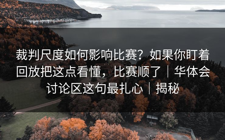 裁判尺度如何影响比赛？如果你盯着回放把这点看懂，比赛顺了｜华体会讨论区这句最扎心｜揭秘